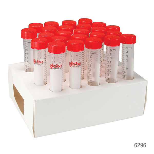 Globe Scientific Diamond MAX Centrifuge Tube, 15mL, Attached Red Flat Top Screw Cap, PP, Printed Graduations, STERILE, Certified, 25/Cardboard Rack, 20 Racks/Unit Centrifuge tube; Conical tube; High Speed; Ultra high Performance; 15mL; Polypropylene tube; Centrifuge